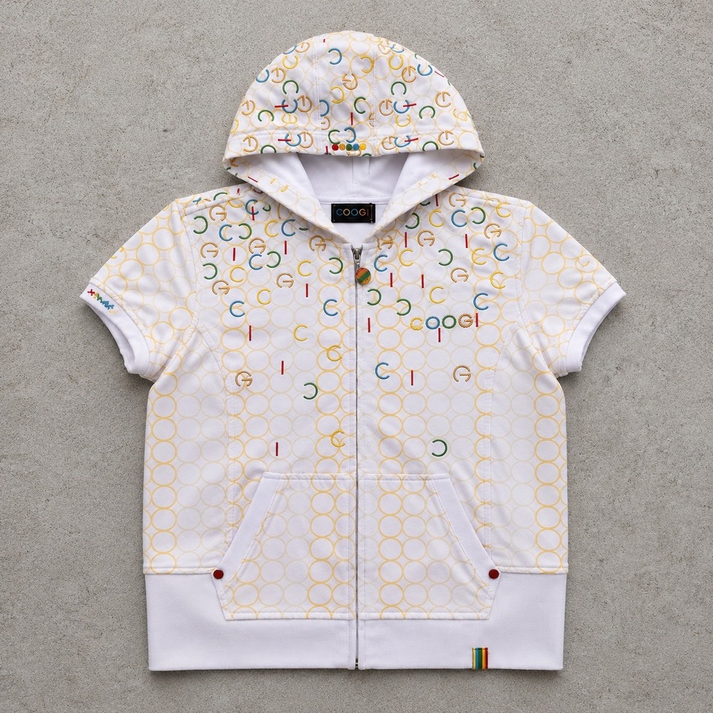 Coogi Womens White Multi Color Embroidered Logo Short Sleeve Zip Hoodie XL